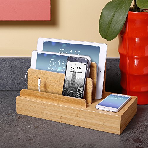 G.U.S. Charging Desk Organizer with Wireless Smart Charging Pad + 6-USB Ports. Multi-Device Charger for iPhones, iPads, E-Readers, Samsung, Android, Nexus and More. Strong Build, Eco-Friendly Bamboo