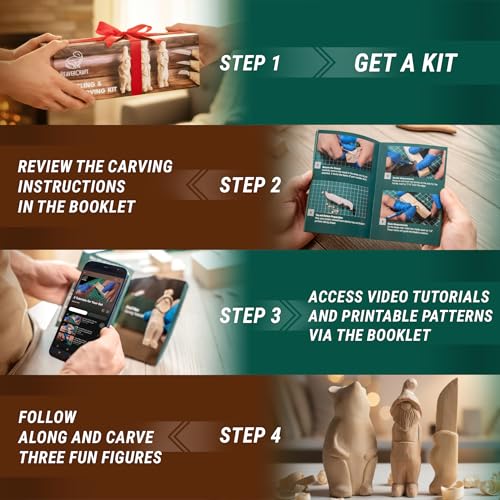 BeaverCraft Wood Carving Knife Kit for Beginners & Kids S15 – Whittling Knives Set with Sloyd, Chip Knife for Carvers – Wood Whittling Kit Includes Carving Tools, Leather Strop, Polishing Compound