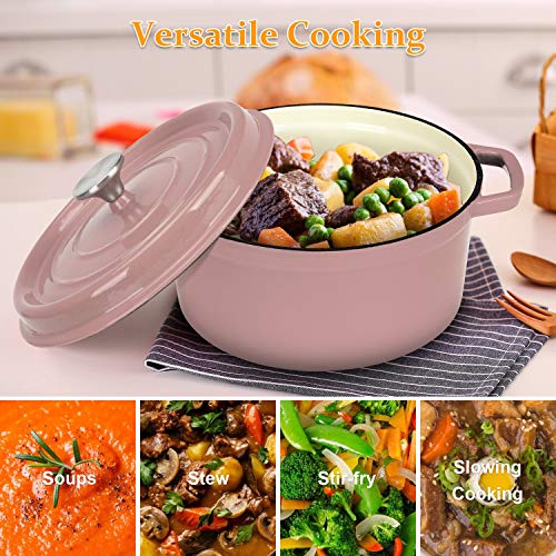 Pink Dutch Oven, Enameled Cast Iron Dutch Oven Pot with Lid, 5 Quart