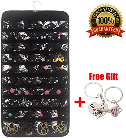 XeaGiasy Hanging Jewelry Organizer For Women, Accessories Organizer Closet Wall Jewelry Holder With 80 Pockets, 2 Sides (Black)