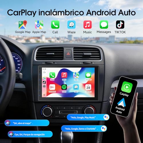 Haudio Car Radio 2 DIN 7 Inch with Wireless CarPlay and Android Auto, IPS Display, Rear Camera, Mirror Link, Voice Control, SWC/FM/RDS/Am, 25 UI Interfaces, 2+32G for All Cars