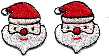 SANTA CLAUS FACE (2 Pc)-Iron On Embroidered Applique/Christmas, Miniatures