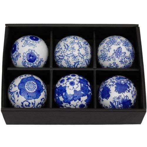 Oriental Furniture 3" Blue & White Decorative Porcelain Ball Set(B