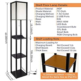 SHINE HAI 3-in-1 Shelf Floor Lamp with 2 USB Ports and 1 Power Outlet, 3-Tiered LED Shelf Floor Lamp, Shelf & Storage… 51GG4NyajTL