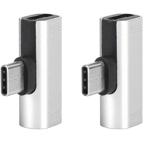 hong Aluminum 2 in 1 Converter, USB-C Splitter, Type-C Audio Charger Stable Transmission 2pcs Adapter, for HTC(Silver)