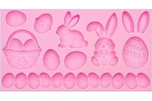 Easter Fondant Molds, Cute Bunny Rabbit 3D Silicone Moulds Colorful Easter Egg Pattern Resin Molds for Chocolate Cake Decorat