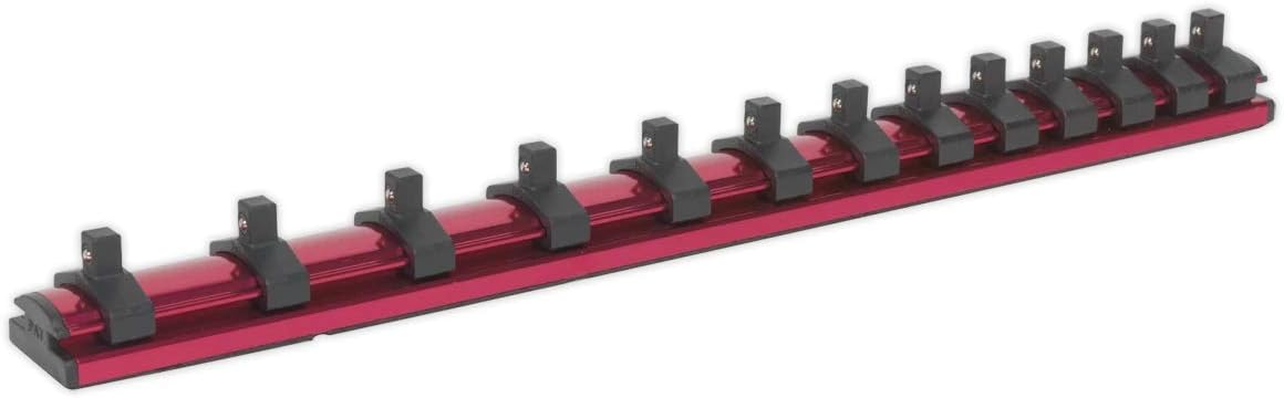 Sealey Ak27082 Socket Retaining Rail Magnetic Locking 1/4Sq Drive 13 Clips, Multicoloured, 381mm x 98mm x 305mm