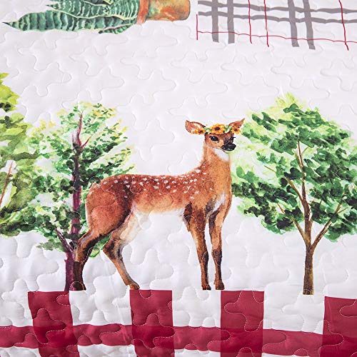 Christmas Quilt Set Rustic Christmas Santa Tree Snowman Pattern Printed Bedding Solid Quilted Bedspread Coverlet with 2 Pillow Shams for All Seasons, Soft Microfiber Quilt 90*90 inches (Queen, 3Pcs)