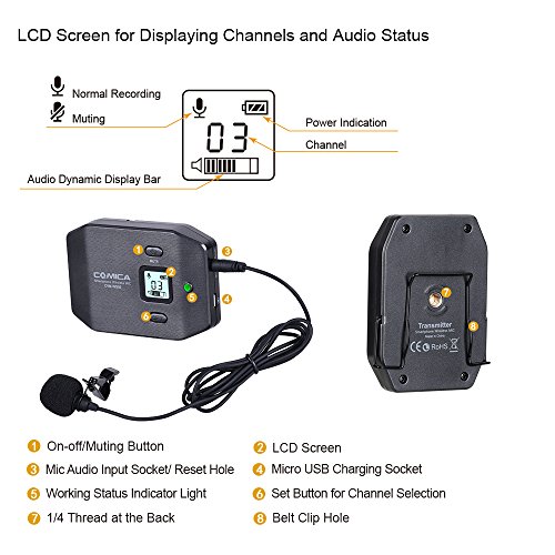 COMICA CVM-WS50(C) 6-Channels Mobile Professional Lavalier Wireless Microphone System with Smart Clamp and Tripod Compatible for Mobile iPhone X/Android Video/Live Video/YouTube/Interview/Vide - Thumbnail 5