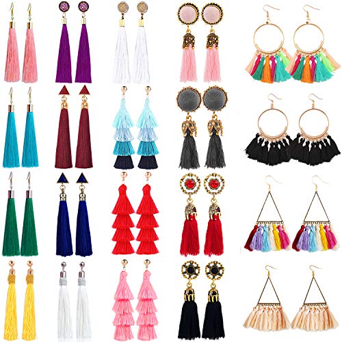 NEWITIN 20 Pairs Tassel Earrings Bohemia Fan Shape Drop Earrings for Women Girls