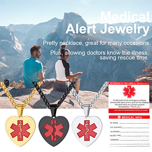 Supcare Heart Pendant Necklace Customized Engraved Medical Alert ID Tag Necklace Jewelry, Personalized Engraving Stainless Steel Medical Emergency Identification Jewelry for Women/Men/Kids