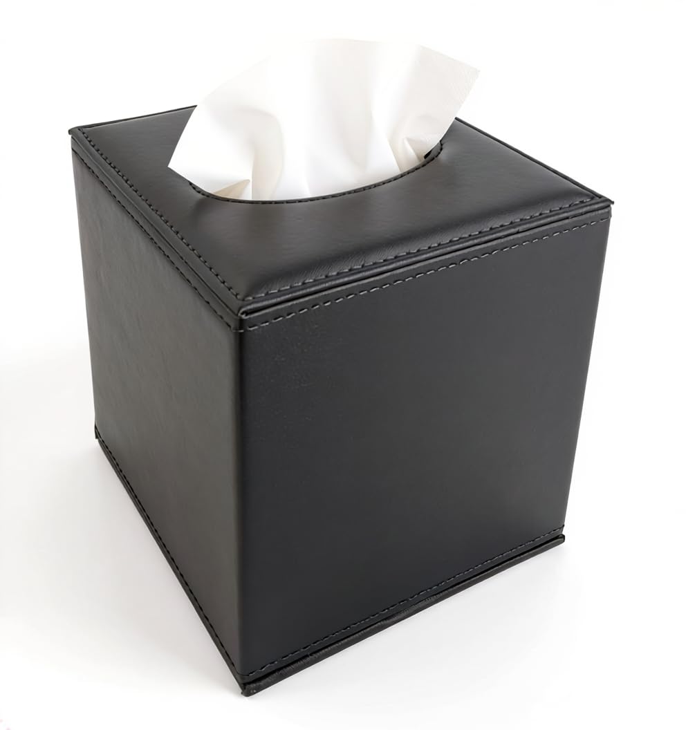 OSCO Brown Faux Leather Square Tissue Box, Stylish Tissue Holder, Napkin Dispenser for Home Office Bedroom, Premium Leather Effect Tissue Cover, Fits Standard Square Tissue Cartons, Single
