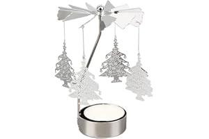 SURAKEY Rotating Tea Light Holder,1Pcs Spinning Candle Holder Christmas Metal Candlesticks Snowflake Reindeer Xmas Tree Design for Wedding Event Christmas Ornament (Cedar)