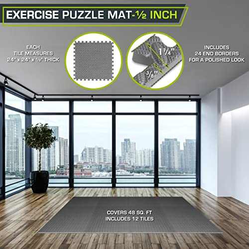 ProsourceFit Puzzle Exercise Mat ½ in, EVA Interlocking Foam Floor