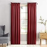 Sun Zero Barrow Energy Efficient Rod Pocket Curtain Panel, 54" x 84", Brick Red
