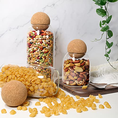 Glass Storage Jars with Cork Lid Ball 3 Pack, Clear Canisters with Air Tight Wood Cork Lid
