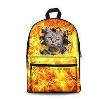 Fashion School Backpack 3D Animal Cat in Fire Doulder Shoulders Bagpacks