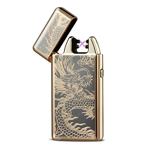 Kivors USB Rechargeable Windproof Flameless Electronic Double Pulse Arc Cigarette Lighter Belief Chinese Dragon Lighter