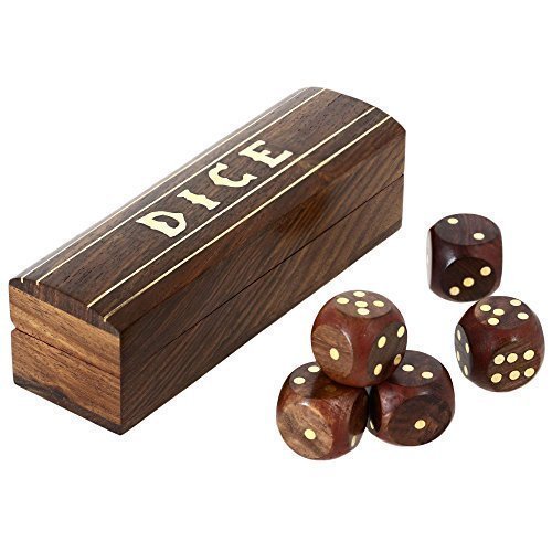 Indian game wooden dice set in a box brass inlay art 5.…