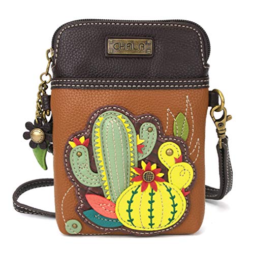 CHALA Crossbody Cell Phone Purse - Women PU Leather Multicolor Handbag with Adjustable Strap - Cactus - Brown