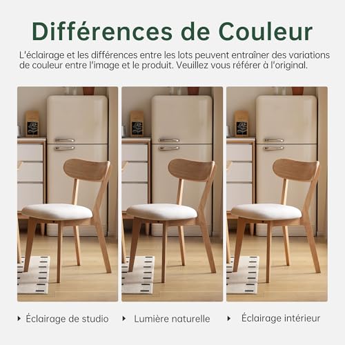 YESWOOD Set of 4 Solid Oak Dining Chairs, Ergonomic Backrest, Padded Chair for Dining Room, Kitchen, Living Room, Office, Bedroom, 47.5 x 55 x 78 cm, Natural Oak