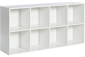 VDNEND Wooden 8-Cube Storage Organizer with Closed Back Panel, 11in Cube Shelf Opening, Bookshelf, Display Shelf,Closet Cabinet for Home and Office,Embossed White