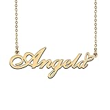 HUAN XUN 18K Gold Plated Name Necklace Angela for