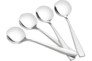 HOMMP 16-Piece Soup Spoons Set, Stainless Steel Round Bouillon Spoons