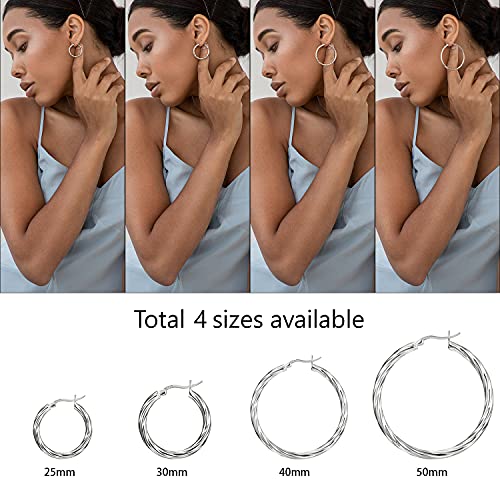 SWEETV Sterling Silver Hoop Earrings Twisted Huggie Earrings for Women