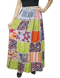 Women's Maxi Skirt Vintage Multicolor Patchwork Rayon Ethnic Wear S/M