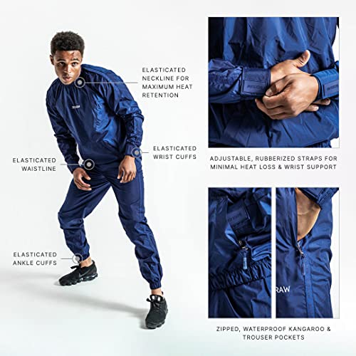 BOXRAW Hagler Professional Sauna Suit Top Bottoms Non Rip Sweat Suit  Boxing MMA Training Gym (Navy 2XL
