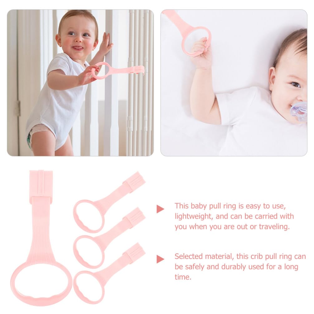 SAFIGLE 4pcs Pull up Rings Standing Walker Crib Tool Ring Playpen Crib Hook Help Stand Up Walking Training Tool for Newborn Pink Supplies