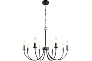 Rviezza Black Farmhouse Chandeliers, 8 Light Rustic Iron Chandeliers, Classic Candle Ceiling Hanging Pendant Light Fixture for Living Room, Kitchen Island, Foyer, Dining Room Lighting Fixtures