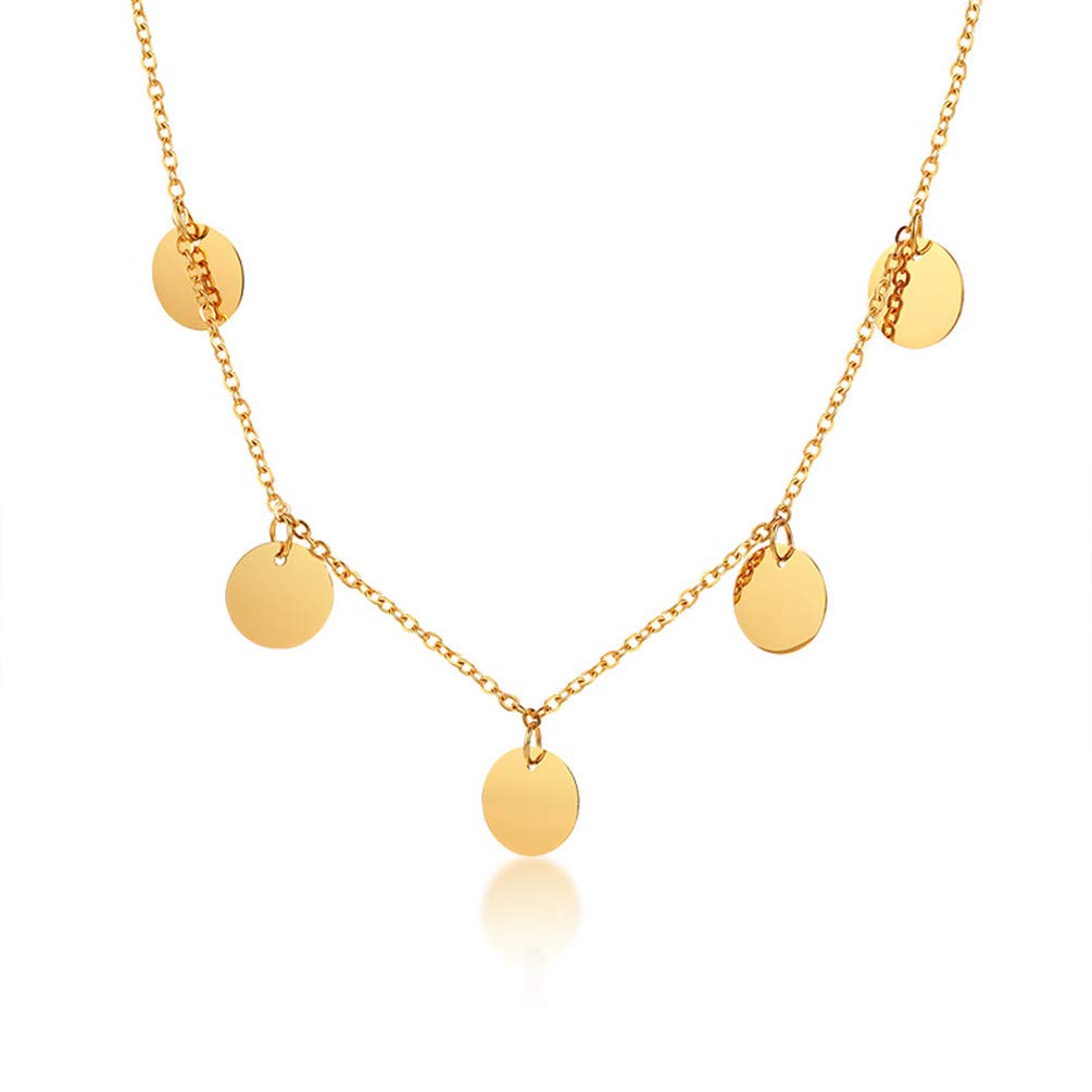 Cupimatch Gold Plated Boho Dangling Round Coin Charm Pendant Necklace Choker Chain, Stainless Steel Collar Link Necklace for Women Girls