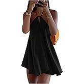 MakeMeChic Women's Halter Dress Tie Open Back Twist Sleeveless Flowy A Line Mini Dresses