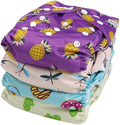 anmababy 4 pack adjustable size waterproof washable pocket cloth diapers with 4 inserts and wet bag