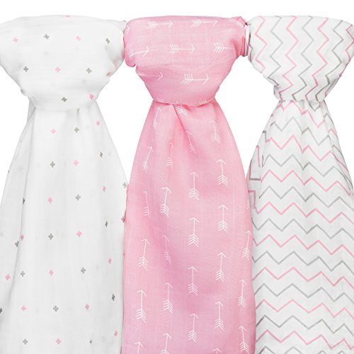 Baby-Muslins-for-Girls-3-Pack-Pink-Ziggy-Baby-120-x-120-cm-100-Cotton-Soft-Washable-Muslin-Squares-Swaddle-Blanket-Wraps-in-Chevron-Cross-Arrow-Patterns-for-Babies-Infants-Toddlers-Newborns