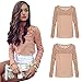 Lisli? Womens Chiffon Lace Crochet Long Sleeve Tee Shirt Casual Blouse Tops (L)