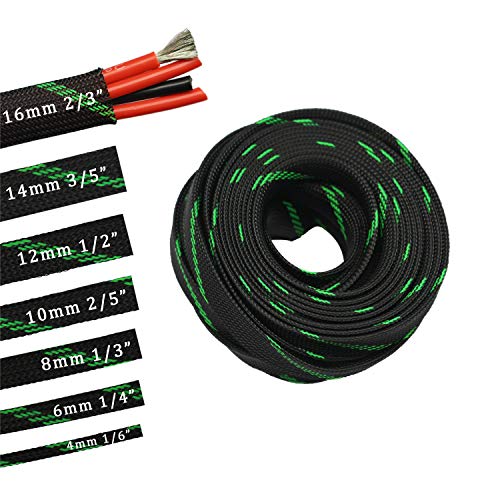 30ft PET Expandable Sleeving Flexo Wire Cable Sleeve (1/2", Green&Black) - Thumbnail 2