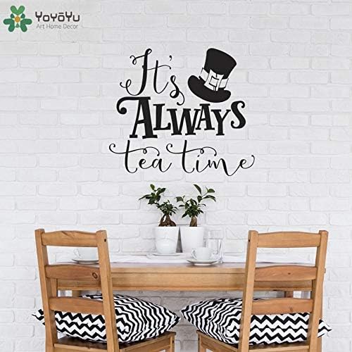 Alice in Wonderland Wall Decal Quotes It's Always Tea Time Vinyl Wall Sticker for Kids Rooms Mad Hatter Top Hat Pattern DIYSY348