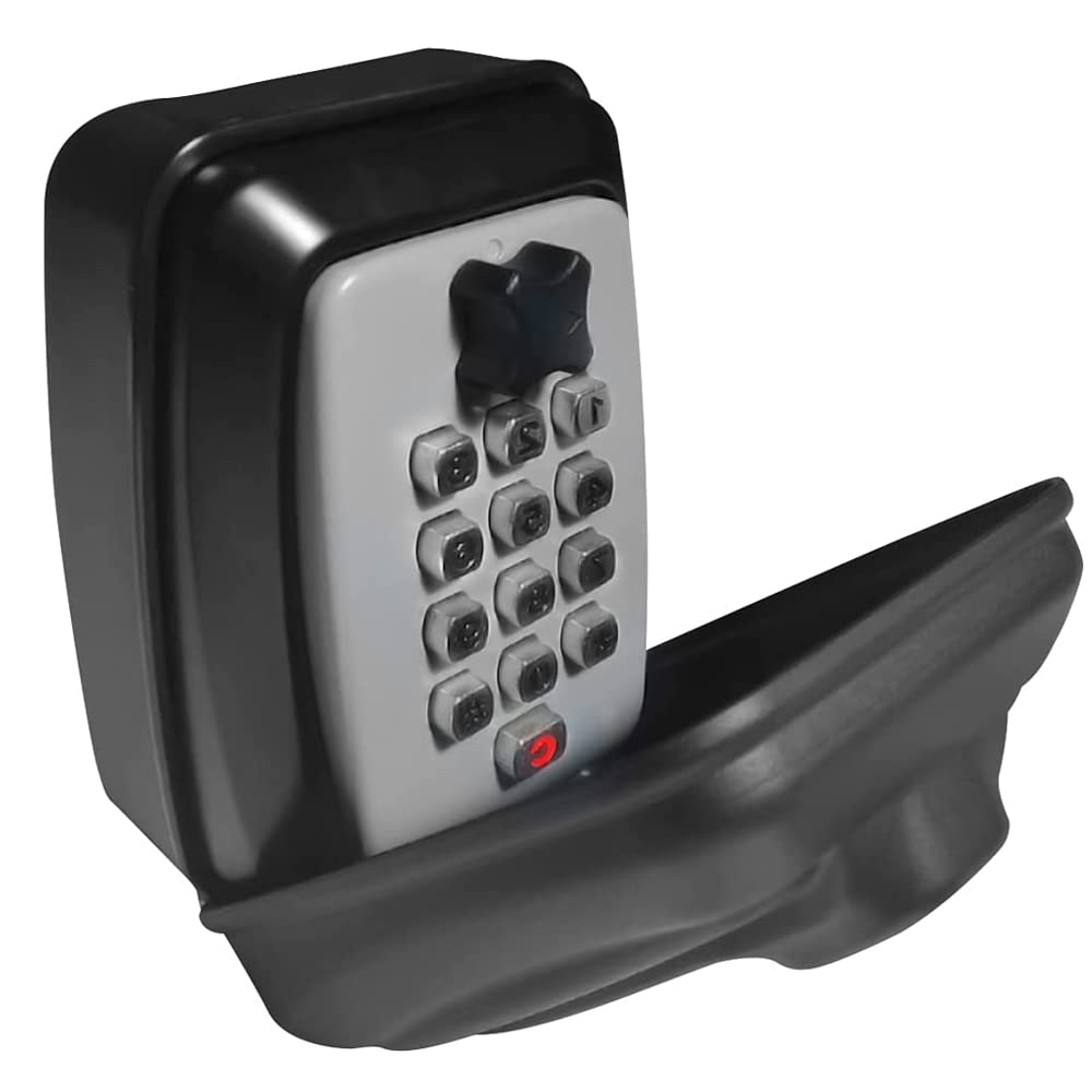 RESET-G14 4 Digit Combination Wall Mounted Key Safe, Push Button Key Lock Box with Protective Shell, Large Capacity, Weatherproof Outdoor House Key Storage, Black