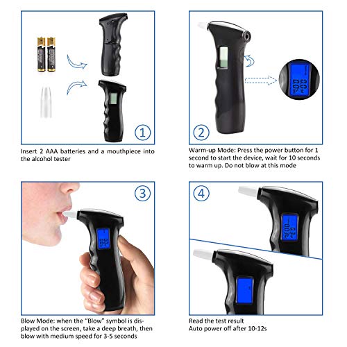 Tabiger Digital Breath Alcohol Tester, Portable Breathalyzer, with LCD Display & Semiconductor Sensor (with 5 Mouthpieces) - Thumbnail 3