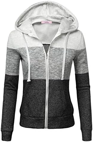 Jubby Women's Color Block Long Sleeve Zip-up Sweatshirt Hoodie with Pockets