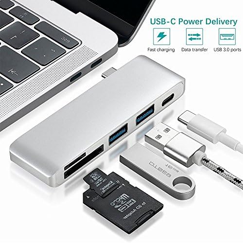 USB C Hub, Boscheng USB Type C Adapter 3.1 with Type C Charging Port, Card Reader, 2 USB 3.0 Ports for MacBook Pro 2017/2016, Google Chromebook 2016 and more USB C Devices