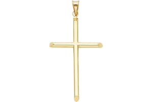 TOP GOLD & DIAMOND JEWELRY 14K Yellow Gold Classic Cross Pendant - 43 x 25 MM Jesus Engraved Pendant Polished Finish - 14K Gold Stamped Religious Pendant - Great Choice for Women and Men