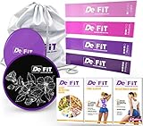 DeFiT Resistance Bands & Exercise Sliders – Exercise Bands & Sliders – Best 80 Day Obsession and Beachbody Set with 4 Workout Bands & 2 Core Sliders + Unique Workout iOS/Android App + Videos + eBooks