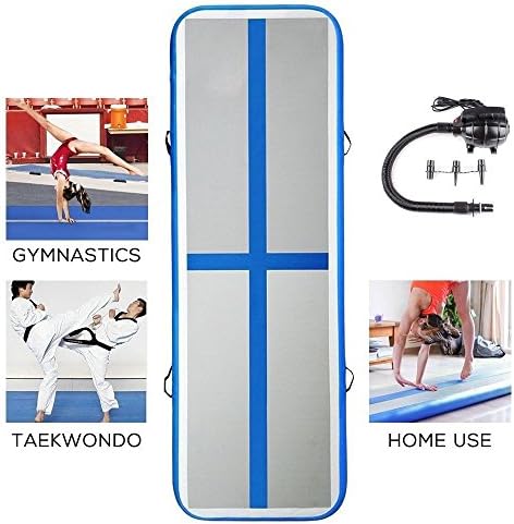 Bookishbunny 10 x 3 ft Inflatable Gymnastics Air Track Tumbling Mat Air Tumbling with Electrical Pump For Cheer leading, Home, Water, Park and Beach (Blue)