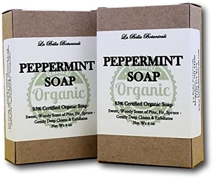 Peppermint Soap, 2 Pack, Certified Organic Soap, Outdoor Soap, Peppermint Essential Oil, Wheat Grass, Barley Grass, Rosemary Extract - Coconut Oil - Artisan Hand Soap - Made in the USA