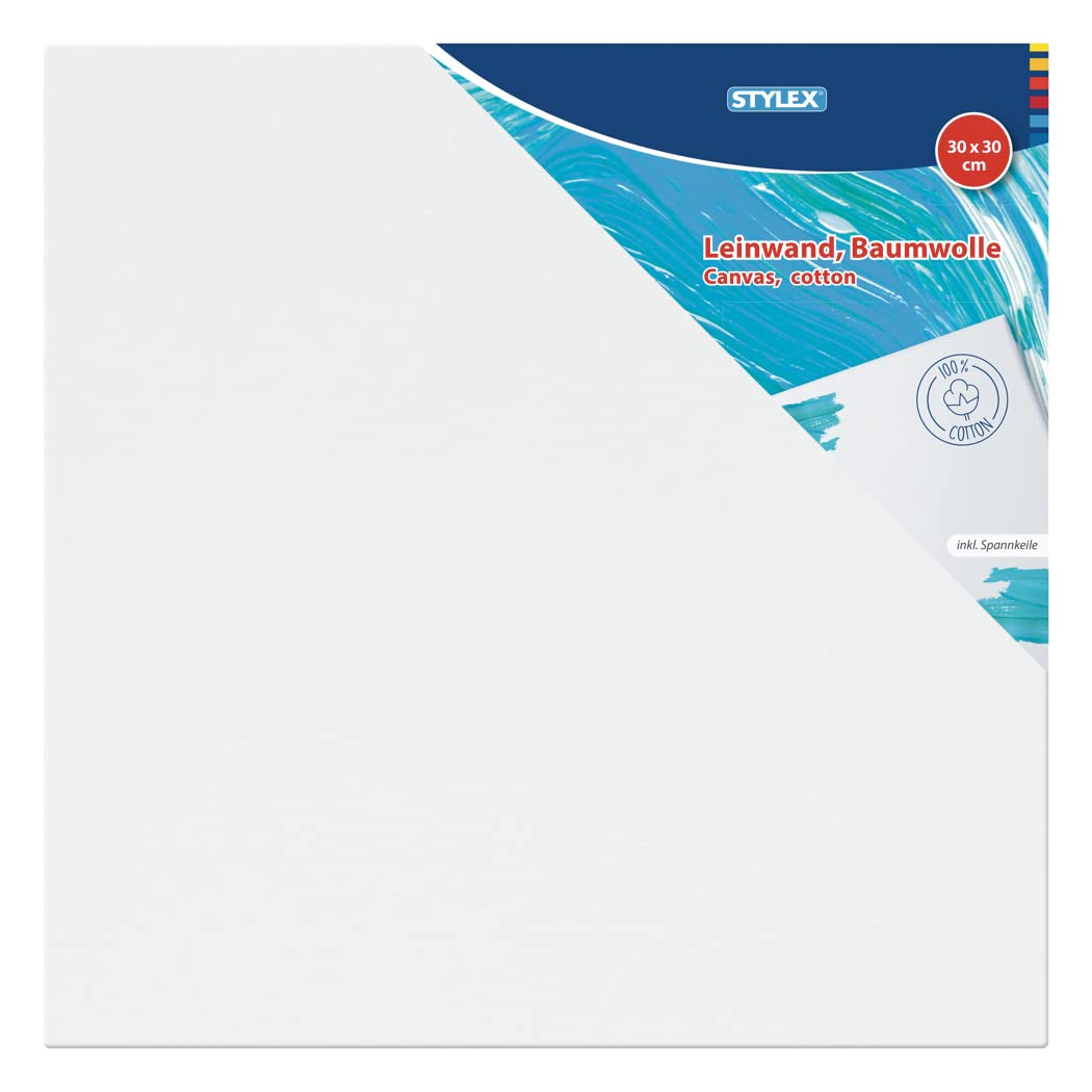 Stylex 28578 Stretcher Frame 30 x 30 cm with Canvas Made of 100% Cotton Fabric, Primed, Stapled on the Back, for Oil, Acrylic and Tempera Paints, Gouache Painting