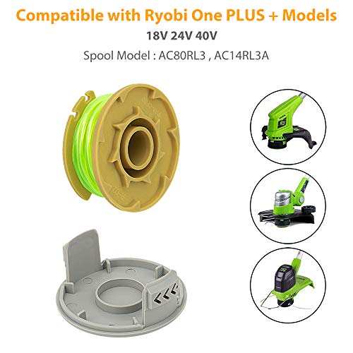 AsiFancy Weed Eater String Replacement Spools for Ryobi One Plus+ AC80RL3 18V 24V 40V, with String Trimmer AC14HCA Cap Covers 11ft 0.08" Cordless Auto-Feed Twist Single Line (8 Spool, 2 Cap) - Thumbnail 2
